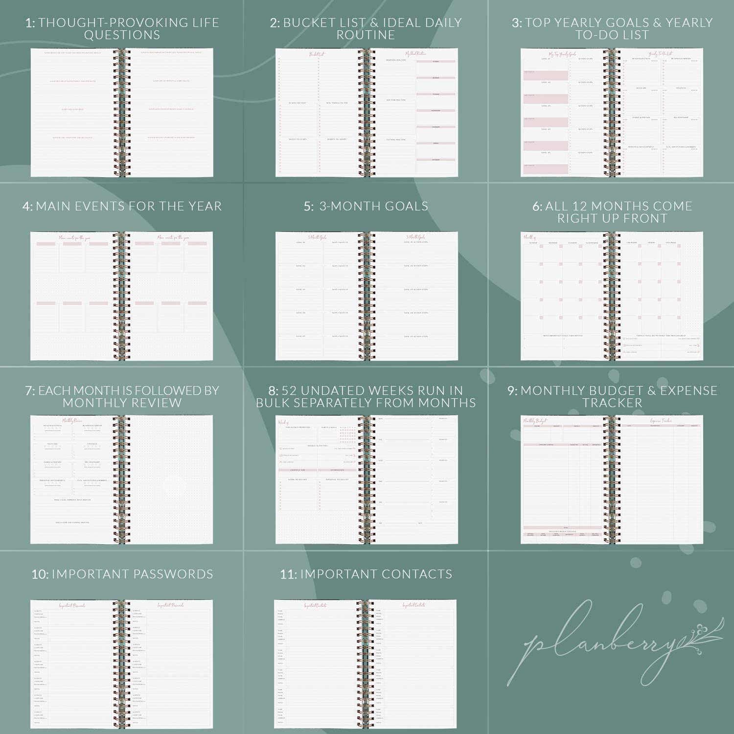 PLANBERRY Large Weekly Planner Premium – Undated Life & Budget Planner to Hit Your Goals & Live Happier – Organizer & Productivity Journal with Habit Tracker – 8x10.4″ Hardcover (African Terracotta) - Image 6